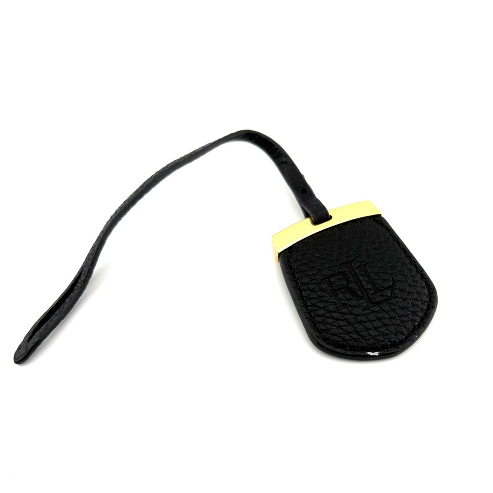 Ralph Lauren RLL Black Leather Luggage / Hang Tag with Gold Accent